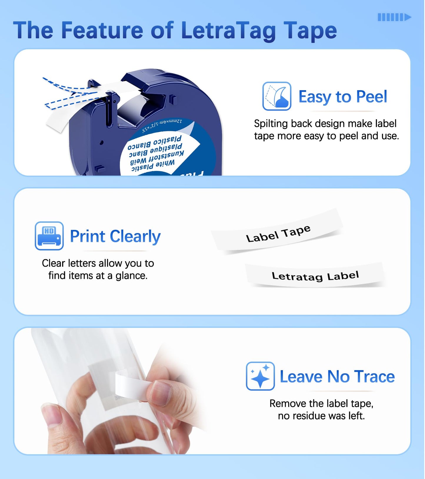 5x Letratag Cinta de Etiquetas Compatible para Dymo Letratag Recambios 12mm x 4m, Compatible para Dymo Letratag Etiquetas para LT-100H LT-100T LT-110T 200B, Negro sobre Blanco