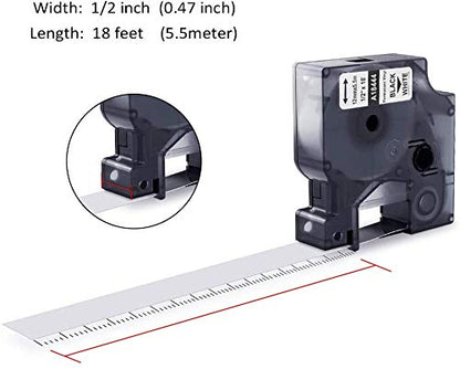 10x MarkField Compatible Cinta de etiquetas Reemplazo para Dymo Rhino 18444 S0718600 Vinilo industrial Casete para Dymo Rhino 4200 5000 5200 6000 3000 1000, 12mm x 5.5m, Negro sobre blanco