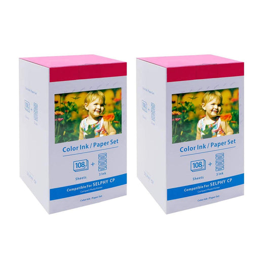 2 Set Reemplazo Canon CP1500 CP1300 KP-108IN 3115B001 (AA) Papel y Tinta, Compatible con Canon Selphy CP1500 CP1300 CP1200 CP1000 CP910 CP820, 3 cartuchos y 108 Papel fotográfico 10 x 15(148 x 100mm)