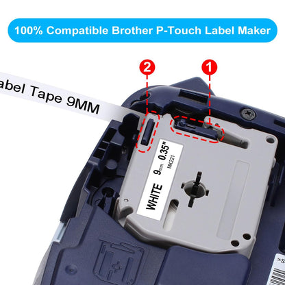 MarkField M K221 MK221s Rubans Compatible pour Brother MK221 PTouch Ruban 9mm x 8m Etiquette Cassette pour PT-BB4 PT-55 PT-60 PT-65 PT-70BM PT-75 PT-80 PT-85 PT-100 PT-110, Noir sur Blanc