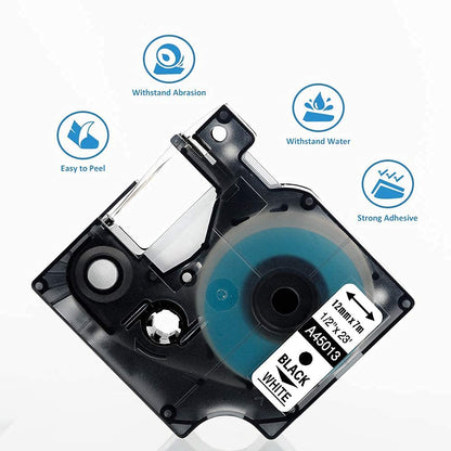 MarkField kompatible Etikettenband als Ersatz für Dymo D1 45013 S0720530 Schriftband 12mm für Label Manager 160 210D 280 420P 360D 500TS PnP, LabelWriter 450 Duo, schwarz auf weiß