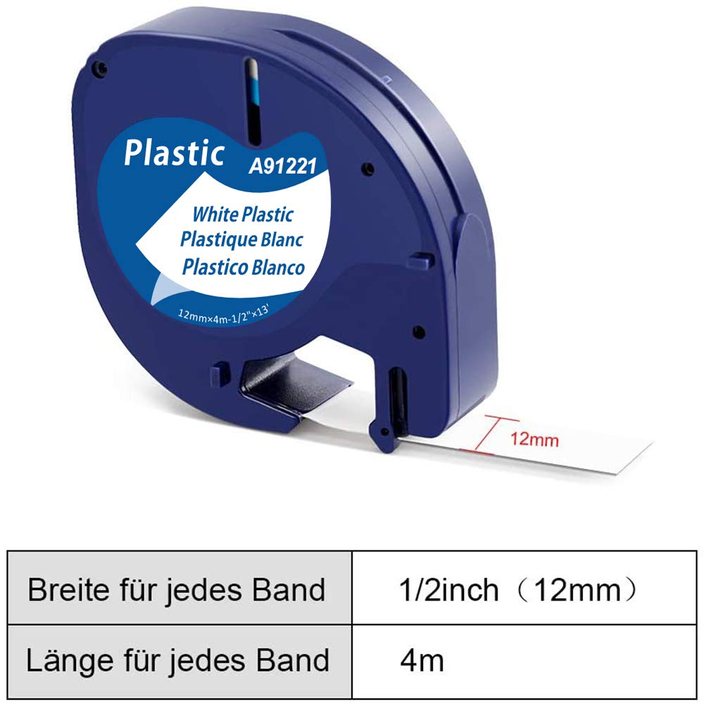 6x MarkField Kompatible für Dymo Letratag 200B Etikettenband 12mm x 4m Schriftband, Kompatibel mit Dymo Letratag XR Band für Letratag LT-100H LT-100T Plus XR XM QX50 200B