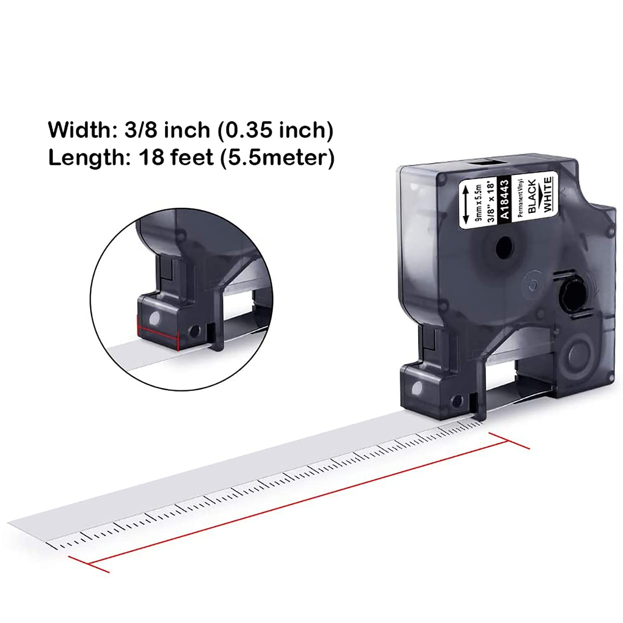 4X MarkField Compatible Label Tape Replacement for Dymo Rhino 18443 9mm x 5.5m Industrial Vinyl Labels Self-Adhesive 0.35in Tape for Rhino 4200 5200 6000 1000 3000 5000 ILP219, Black on White