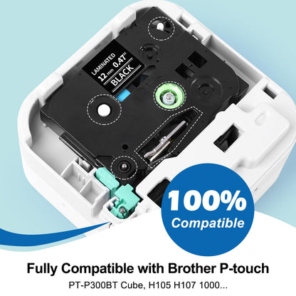 MarkField 4x Nastro per Etichette Compatibile con Brother P-touch TZ TZe-335 0.47 12mm Bianco su Nero per ptouch PT-P300BT Cube 1000 PT-1000 1005 1090 H105 H100LB/R H107B H108 H110 H200 D200