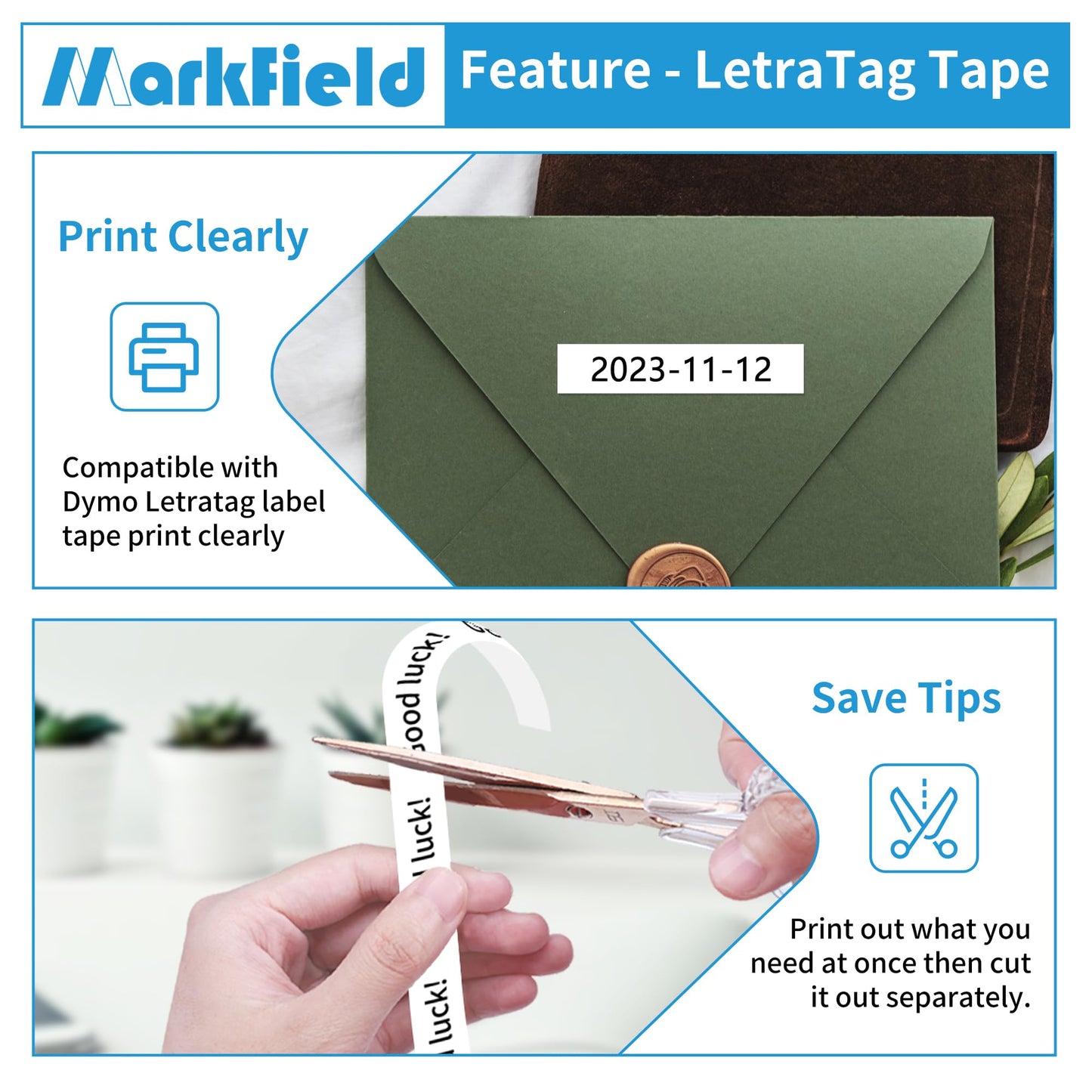 3x MarkField Kompatibel mit Dymo LetraTag XR Etikettenband | Kompatible für Dymo LetraTag Plastic Schriftband | Kompatibel für Dymo LetraTag 100H LT-100T 200B | Schwarz auf Weiß | 12 mm x 4 m