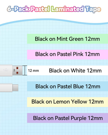 MarkField 6x Compatible Ruban Remplacement pour Brother P-Touch TZ TZe-231 Pastel 12mm x 8m 0,47 d'étiquettes laminé Multicolore pour PT-H107B H105 H110 H200 D200 1000 1090 P300BT Cube