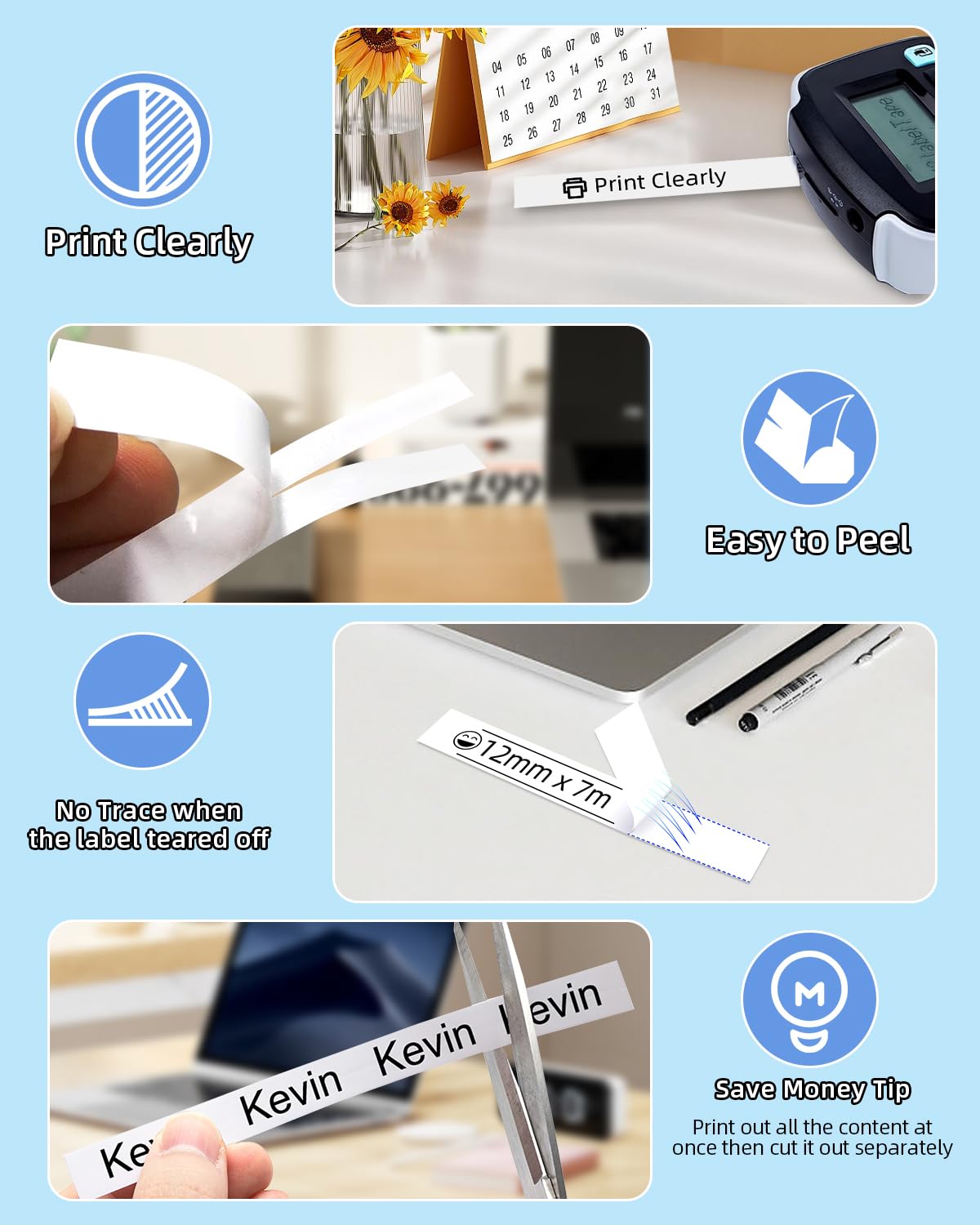 MarkField 6x Colore Nastro Compatibile con Dymo LabelManager Etichette Autoadesive, 12mm x 7m, Compatibile per Dymo LabelManager 160 220P 420P, LabelWriter 450 DUO, LabelPoint 150 250