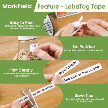 MarkField Compatible 12mm x 4m Labels Replacement for Dymo Label Tape Letratag Paper Refills 91200 S0721510 Letra Tag Labelling Tape, Compatible for Dymo LetraTag LT-100H LT-100T LT-110T 2000 XR 200B