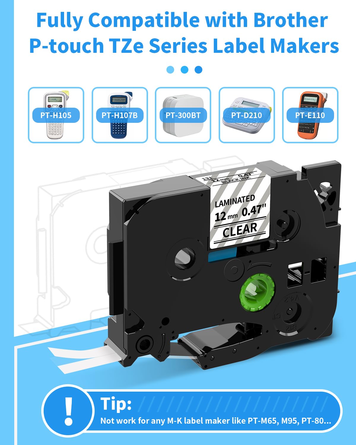 MarkField Compatible TZe-131 Clear Label Tape Replacement for Brother Label Printer Tape TZ TZe131 12mm Transparent Laminated for PT-1000 H105 H107 H101C H110 H200 D200 E110 GL-105, 3-Pack