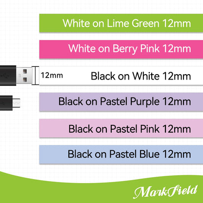 MarkField 6x TZ 12mm Pastel Ruban Compatible avec Brother P-Touch TZe-231 12mm 0,47 Couleur d'étiquettes laminé pour PT-H105 H101C H110 H100LB/R 1000 1010 1080 D200 D400 E100 P300BT Cube