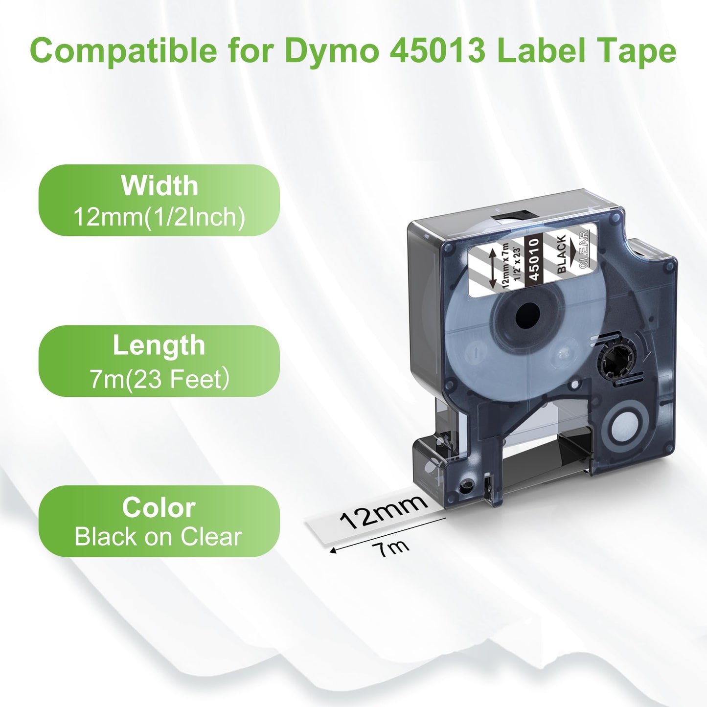 5X MarkField Compatible 45010 Labels Tape Replacement for Dymo D1 Tapes 12mm x 7m S0720500 Cassete for LabelManager 160 280 220P 360D LabelPoint 100 150 350, LW 450 Duo, Black on Transparent