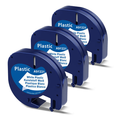 3x MarkField Kompatibel mit Dymo LetraTag XR Etikettenband | Kompatible für Dymo LetraTag Plastic Schriftband | Kompatibel für Dymo LetraTag 100H LT-100T 200B | Schwarz auf Weiß | 12 mm x 4 m