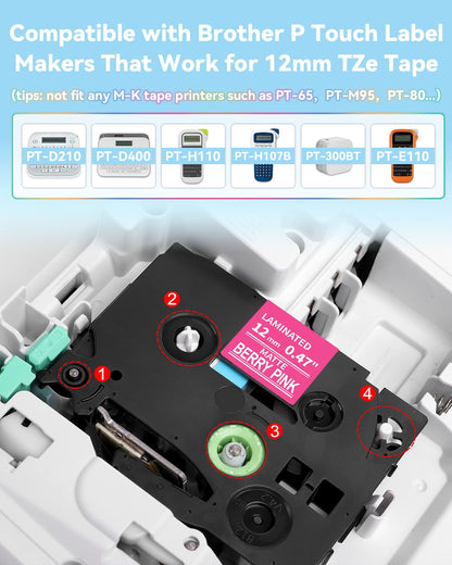 6x MarkField Kompatible Schriftband für Brother P-Touch Label Maker TZ-MQP35 TZe-335 12mm x 8m 0,47 laminierte Bunt Bänder für PT-H100LB H105 H107B H110 H200 H101 Cube D200 D210 D400 1000 1010