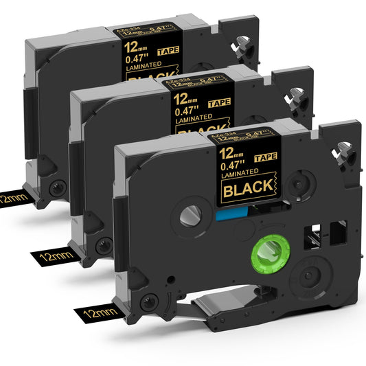 3x MarkField Compatible Cinta de etiquetas Reemplazo para Brother P-Touch TZ TZe-334 Oro sobre Negro 12mm x 8m para PT-H100LB H105 H107B H110 H200 H101TB P300BT Cube D200BW D210 D400