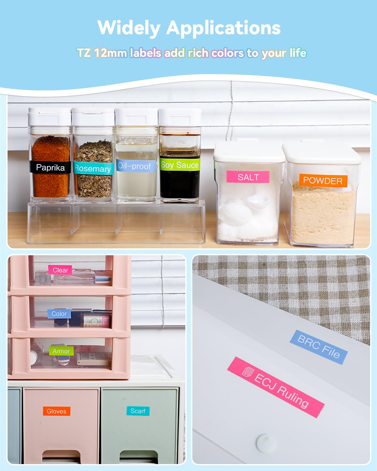 MarkField 6x Compatible Ruban Remplacement pour Brother P-Touch TZ TZe 12mm x 8m 0,47 laminés étiquette pour PT-H105 H101C H110 H200 H100LB/R 1000 1010 1080 D200 D400 E100 P300BT Cube