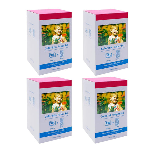 4 Pack KP-108IN 3115B001(AA) Rechange Canon Selphy CP1500 Papier Photo KP-108 Cartouche et Papier, pour Selphy CP CP1500 CP1300 CP1200 CP1000 CP910, 12 Cartouche d'encre 432 Papiers (4 x 6in)