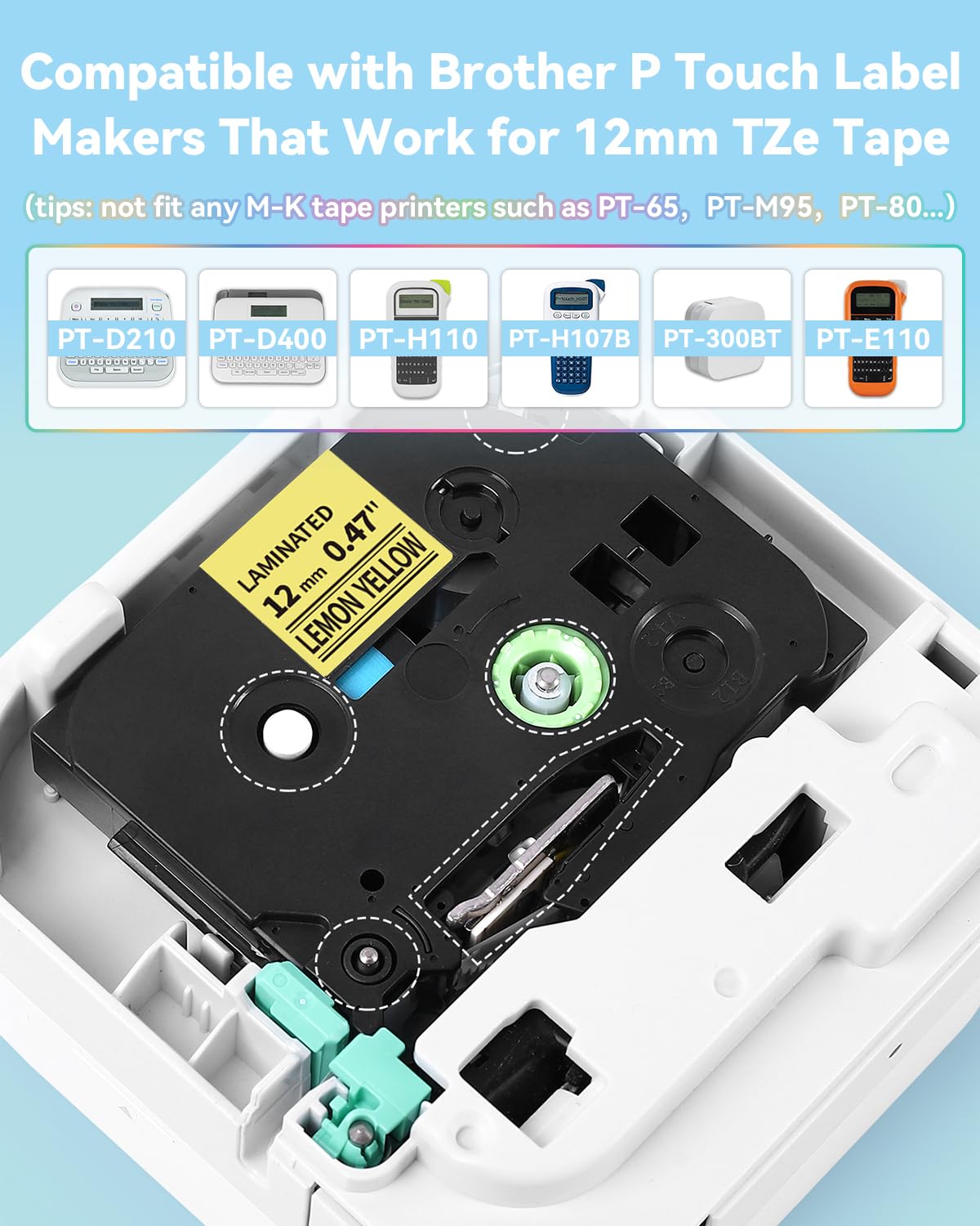 6x MarkField Kompatibel Pastell Laminierte Schriftband als Ersatz für Brother P-Touch Bänder TZe-231 TZ 12mm 0,47 Bunt Etikettenband für PT-H107B H105 H200 D200 D400 1000 1090 P300BT Cube