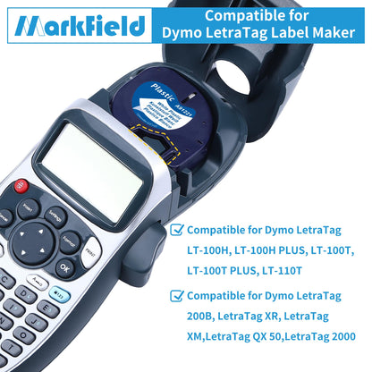 6x MarkField kompatible mit Dymo Letratag XR Etikettenband, kompatibel mit Dymo Letratag SchriftBänder 12mm x 4m Letra Tag Bände für Letratag LT-100H LT-100T 200B, Schwarz auf Weiß