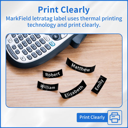 MarkField kompatible mit Dymo Letratag Etikettenband Schwarz Etiketten, Weiß auf Schwarz Schriftbänder 12 mm x 4m, kompatible für Dymo Letratag XR LT-100H LT-100H Plus Etikettendrucker