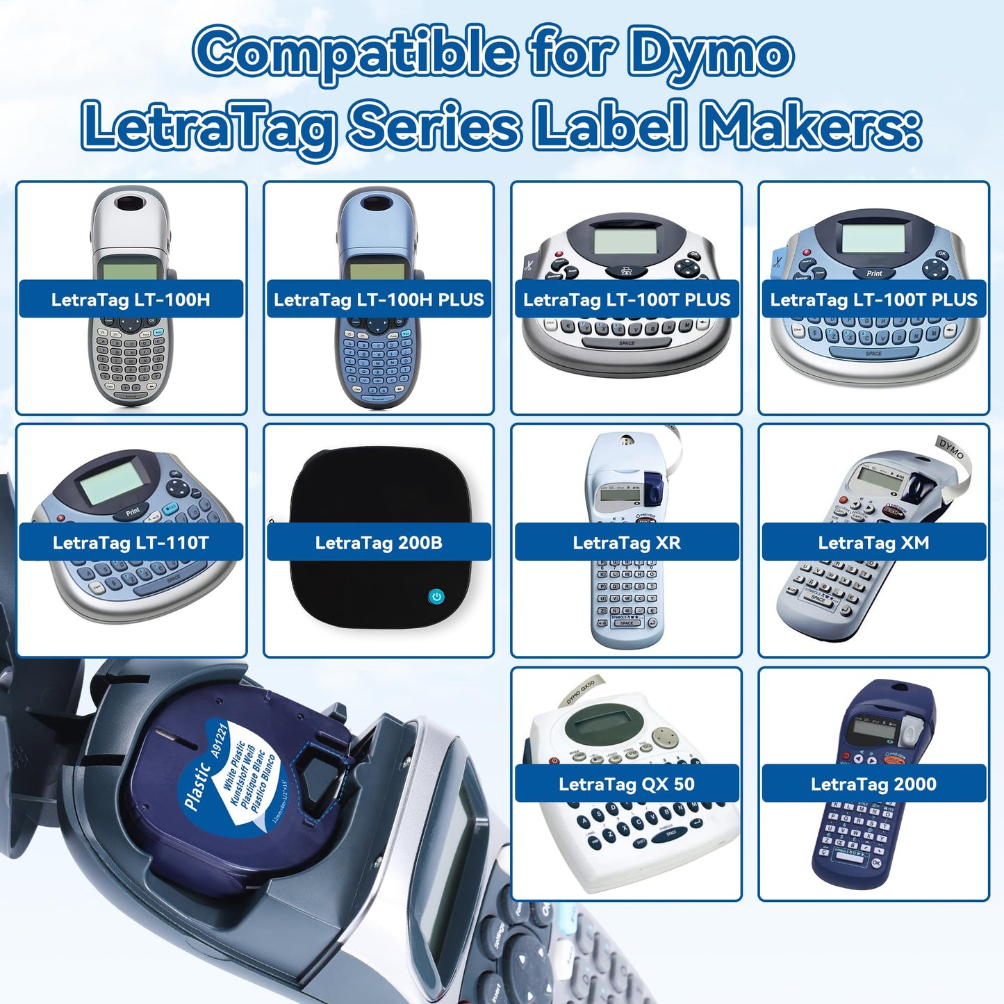 6x MarkField Kompatible für Dymo Letratag Etikettenband, Kompatible mit Dymo Letratag XR Etikettenband Letratag Kunststoff Bänder für Letra Tag LT-100H LT-100T XR XM 200B, 12mm x 4m