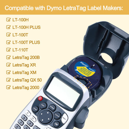 MarkField kompatible Schriftband für Dymo Letratag Gelb Kunststoff Etikettenband, Schwarz auf Gelb für Dymo LetraTag Etiketten LT100H LT100T, 12mm x 4m (kompatible für Dymo Letratag Yellow Label)