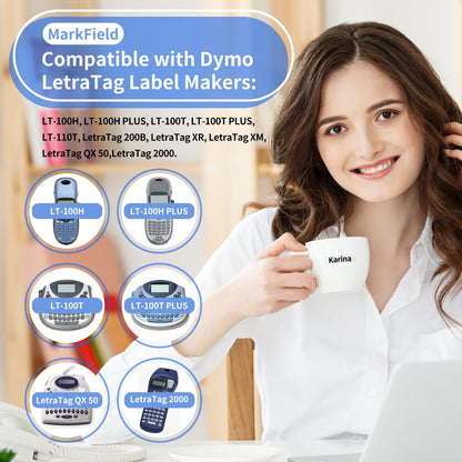 MarkField Kompatible für Dymo LetraTag Transparent Etikettenband, Kompatible für Dymo LetraTag Clear Plastic Etikettenband 12mm x 4m, Letratag Durchsichtig Band 12267 16951 für LT-100H LT-100T LT-110T